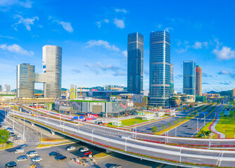 Fototapeta premium Aerial view of Hengqin Free Trade Zone, Zhuhai City, Guangdong Province, China