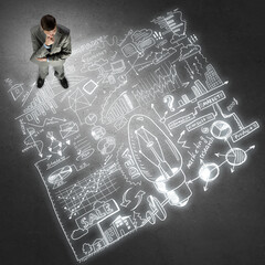 Thoughtful businessman from top view