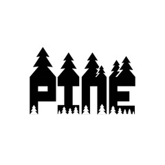 pine text and pine silhouette vector design logo