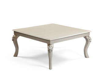 classic wood coffee table on white background.