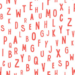 Seamless pattern with handwriting red letters and linear graphic inside. Vector alphabet illustration for wrapping paper, greeting cards, Christmas and New Year decoration.
