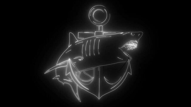 jumping shark with anchor. digital neon video