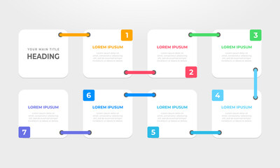 Colourful infographic steps with text boxes.