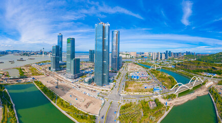 Naklejka premium Aerial scenery of Hengqin Free Trade Zone, Zhuhai City, Guangdong Province, China