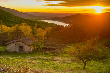 Magical autumn in the Ambroz Valley. Colors of trees in autumn in northern Extremadura