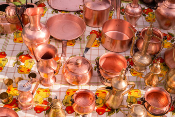copper pots at the gypsy fair