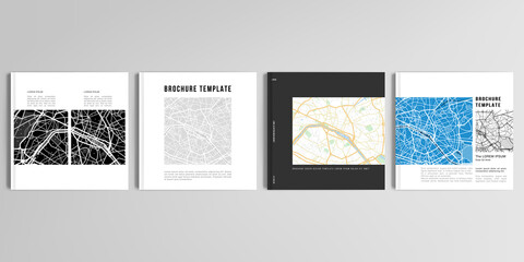 Realistic vector layouts of cover mockup design templates with urban city map of Paris for square brochure, cover design, flyer, book design, magazine, poster.