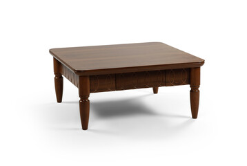 Brown coffee table on white background