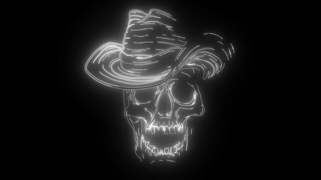Cowboy skull with hat digital neon video