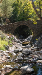 Fototapeta na wymiar Medieval Stone Bridge with river flowing underneath it