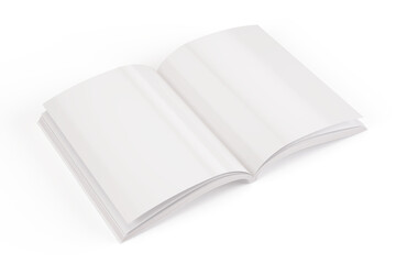 Blank Open White Magazine Brochure isolated on white background - template for your design. 3d rendering
