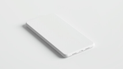 White smartphone mock up on white background. White clay 3d rendering