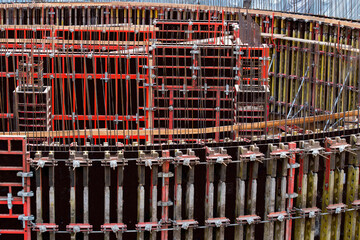 Formwork for concrete construction for circular or curved structures.