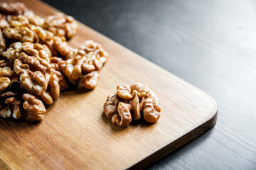 Walnut kernels on a cutting board