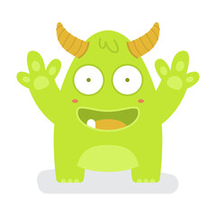 Funny Cute Green Halloween Monster Flat Design Vector