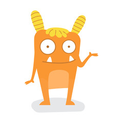Funny Cute Orange Square Halloween Monster with Rounded Horn Flat Design Vector