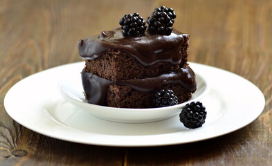 Chocolate zucchini cake with chocolate ganash and fresh blackberries