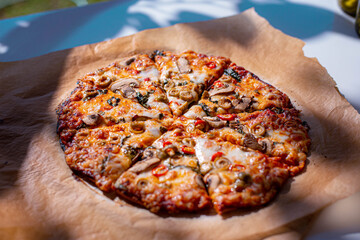 closeup of home made pizza