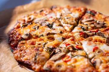 closeup of home made pizza