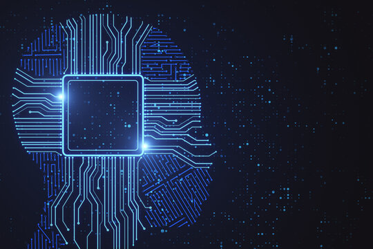 Abstract circuit chip in robot head.