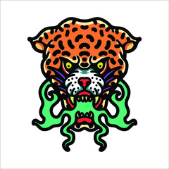 angry leopard tattoo vector design