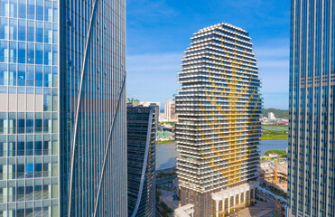 Fototapeta premium Aerial view of Hengqin Free Trade Zone, Zhuhai City, Guangdong Province, China