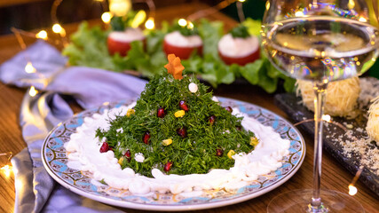 Fototapeta na wymiar Salad like a new year tree close up