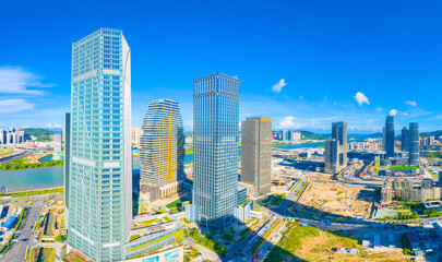 Obraz premium Aerial view of Hengqin Free Trade Zone, Zhuhai City, Guangdong Province, China