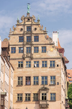 Side view of the Fembo House seen from the City Hall Square in Nuremberg