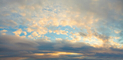 Naklejka na ściany i meble Beautiful sky. Panorama skyline with clouds and sun
