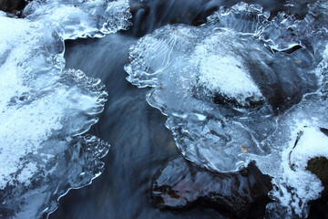 Ice on a mountain stream, winter