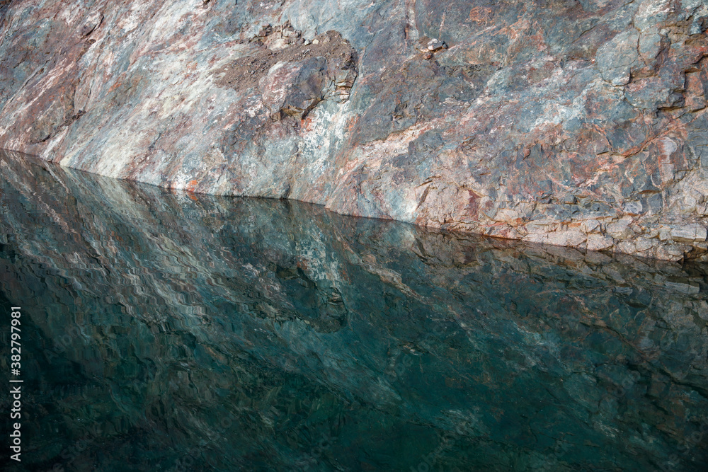 Poster abandoned quarry for mining. horizontal frame