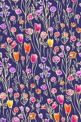 Floral seamless pattern with different flowers and leaves. Botanical illustration hand painted. Textile print, fabric swatch, wrapping paper..