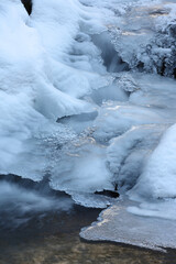 Ice on a mountain stream, winter
