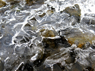 Ice on a mountain stream, winter