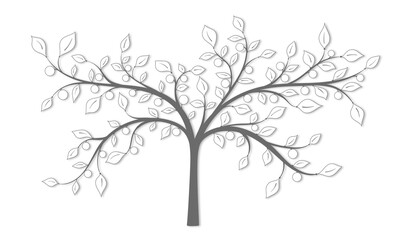 Tree with leaves and fruit in gray vintage style on a white background