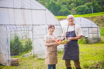 ビニールハウスと男女
