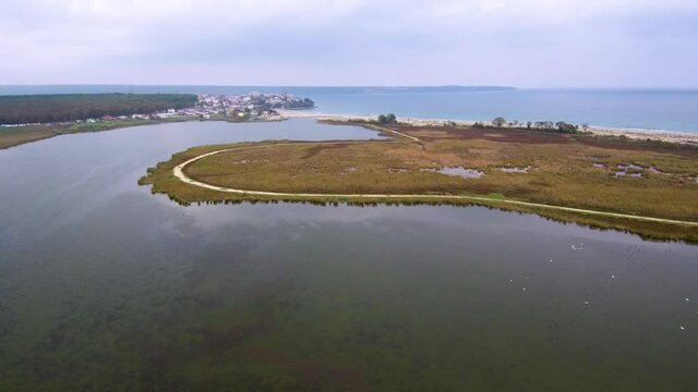 Igneada - Kirklareli / Turkey aerial view of lake, foodplain forest and beach