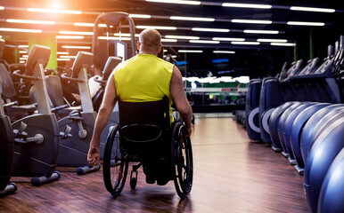 Disabled man training in the gym of rehabilitation center