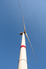Wind turbines on sky background. Environment and renewable energy. Green energy
