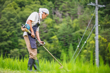 草刈りする男性
