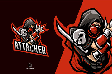 red ninja mascot esport logo for sport game team illustration template © eryusan