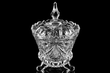 elegant crystal container on a black background