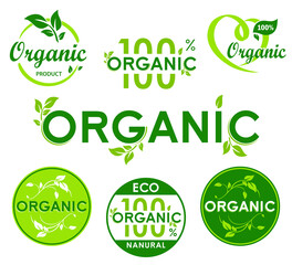 Organic Eco Vector Icon Set. Ecology Bio flat sign. Green leaf. Vector illustration