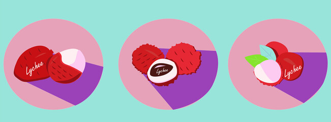 Exotic lychee fruit on a blue background in the format EPS