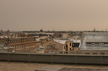 Location - Riga, Latvia. Shoot date - 10/04/2020. Top view of the Latvian capital Riga in Autumn. Top view of old town Riga. Vintage.