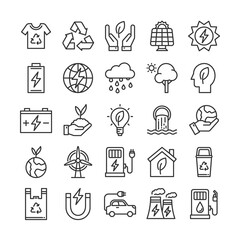 Ecological web icons set, environment and nature, Outline icons collection, line style icon, 64x64 Pixel Perfect. Simple vector illustration.