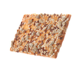 Delicious crispy cracker with different seeds isolated on white