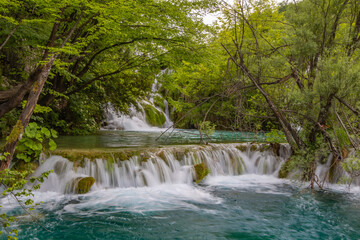 The beautiful lakes and waterfalls in Plitvice Lakes National Park, Croatia.