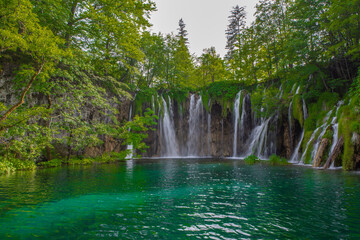 The beautiful lakes and waterfalls in Plitvice Lakes National Park, Croatia.